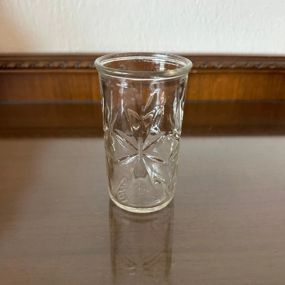 Vtg Federal Glass Starburst Shot Glass Clear Pressed Glass Shield Logo 3 Inch
